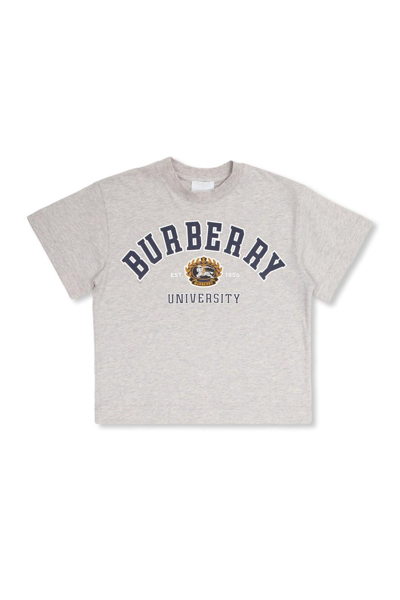 Burberry Kids' Logo Printed Crewneck T-shirt In Deep Dove Grey Mel