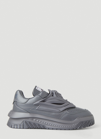 Versace Sneakers Vitello Nappato In Grey