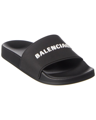 Balenciaga Logo-embossed Pool Slides In Black