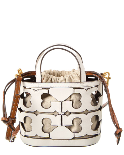 Tory Burch Mini Cut Out Logo Leather Tote In White