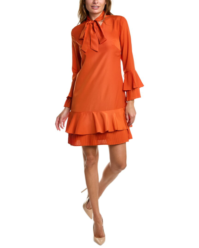 Tahari Asl Pleated Shift Dress In Orange