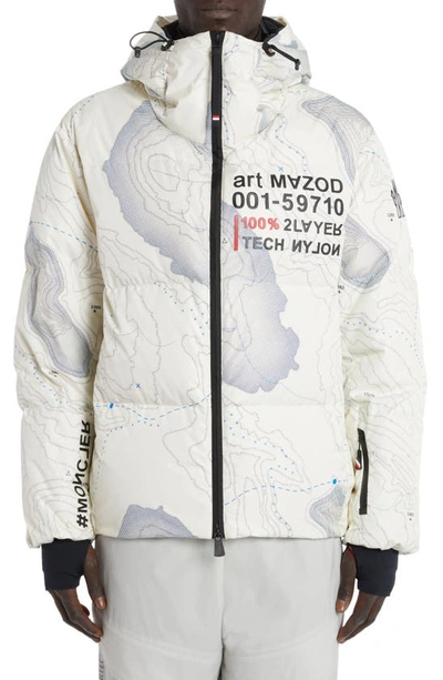 MONCLER MAZOD TOPOGRAPHIC PRINT DOWN PUFFER JACKET