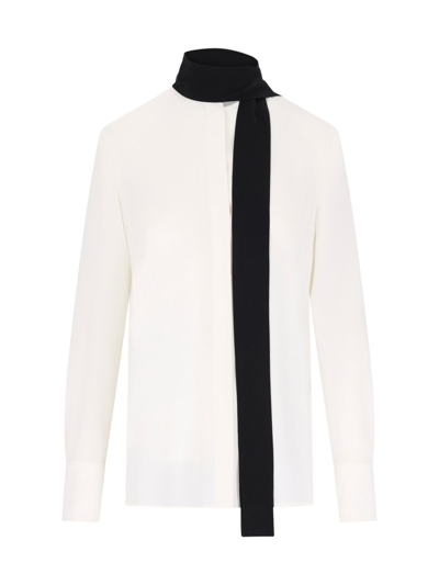 Valentino Scarfneck Long Sleeve Blouse In White