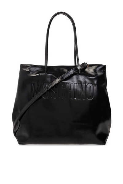 Moschino Leather Tote Bag In Black/gold