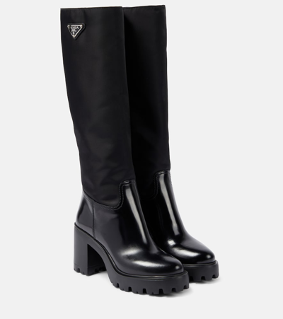 Prada Leather And Re-nylon Boots In Black