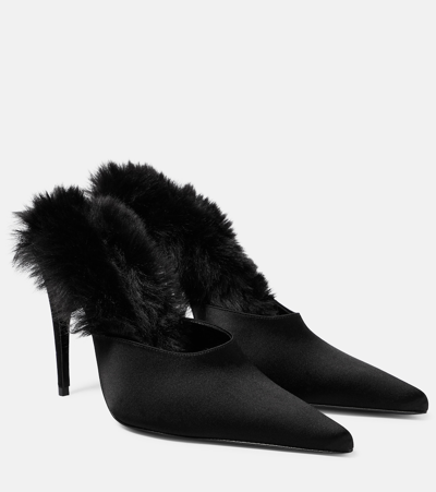 Magda Butrym Faux Fur-lined Satin Mules In Black
