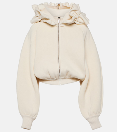 Jacquemus Crinoline Ruffle Hooded Zip-front Knit Jacket In White