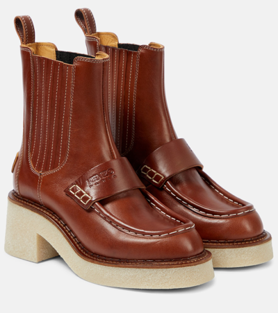 Kenzo Leather Ankle Boots In Camel Fonce