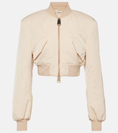 Khaite Reggie Oversized Cropped Satin Bomber Jacket In Bone