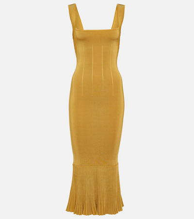 Galvan Atalanta Ribbed-knit Midi Dress In Gold
