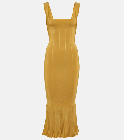 Galvan Atalanta Ribbed-knit Midi Dress In Yellow