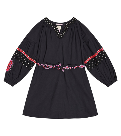 Scotch & Soda Kids' Embroidered Cotton Dress In Black