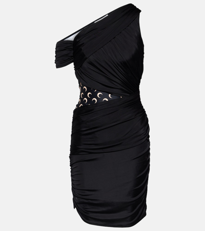 Marine Serre Shelter One-shoulder Draped Jersey Minidress In Black
