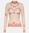 Marine Serre Henna Print Long Sleeved Second Skin Top In Pink
