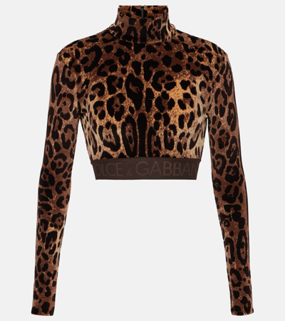 Dolce & Gabbana Leopard-print High-neck Blouse In Jacquard