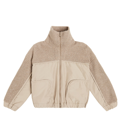 Brunello Cucinelli Kids' Paneled Cashmere-blend Jacket In Beige