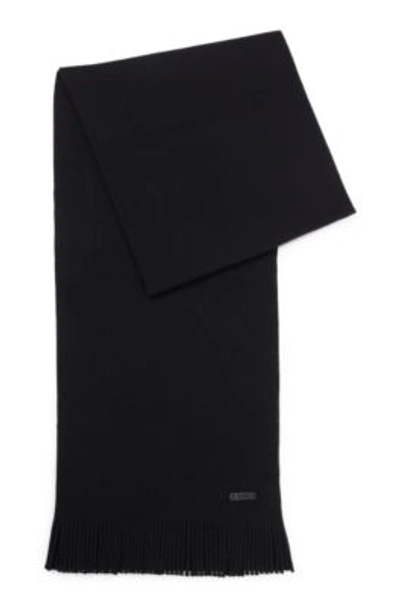 Hugo Boss Raschel-knit Scarf In Wool In Black