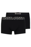 Hugo Boss Two-pack Of Stretch-cotton Trunks With Metallic Branding In Black