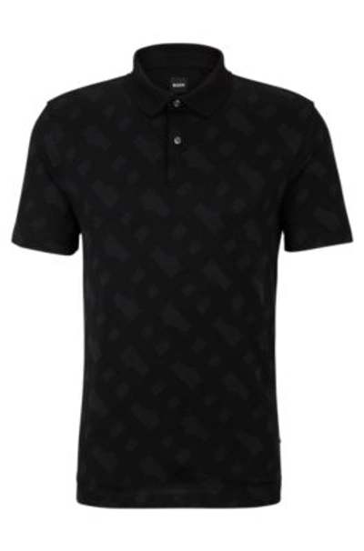 Hugo Boss Regular-fit Polo Shirt With Monogram Jacquard In Black
