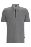 Hugo Boss Mercerized-cotton Polo Shirt With Zip Placket In Grey