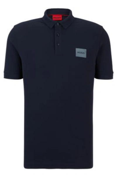Hugo Cotton-piqu Polo Shirt With Metallic-effect Logo In Dark Blue