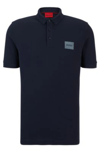 Hugo Boss Cotton-piqu Polo Shirt With Metallic-effect Logo In Dark Blue