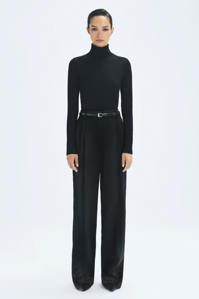 Reiss Black Duchess Satin Wide Leg Trousers