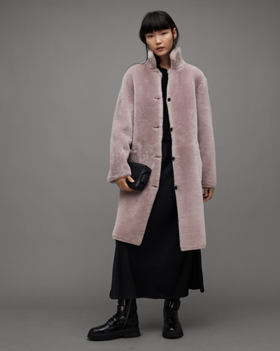 Allsaints Serra 2-in-1 Reversible Shearling Coat In Pale Orchid