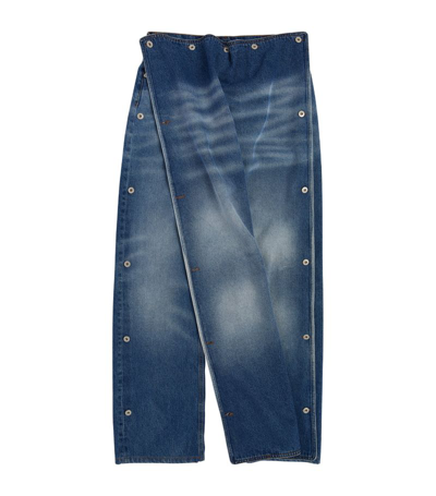 Y/project Blue Snap Off Jeans In Whiskers Mid Blue
