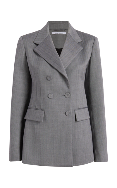 Another Tomorrow Double Breasted Structured Jacket In Black White