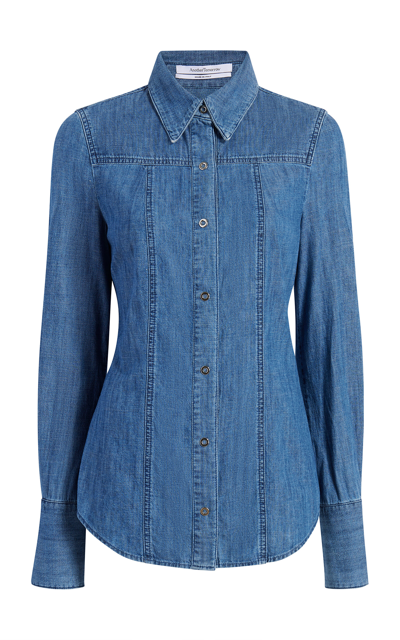 Another Tomorrow Women's Chambray Slim Shirt In Light Blue Wash