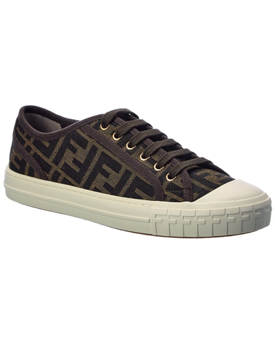 Fendi Low-top Sneakers With Monogram Pattern And Gold-tone Accents In Black