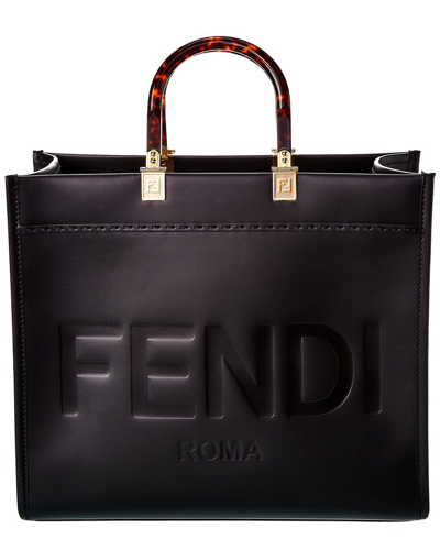Fendi Sunshine Medium Leather Tote In Black