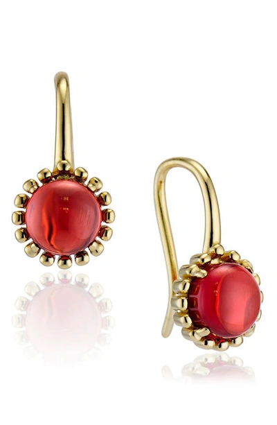 House Of Frosted Floral Drop Earrings In Gold/ Garnet