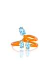 House Of Frosted Silver 1.50 Ct. Tw. Blue Topaz Enamel Dina Ring In Orange/aqua