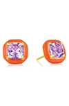 House Of Frosted Silver 2.00 Ct. Tw. Amethyst Enamel Jillian Earrings In Orange/purple