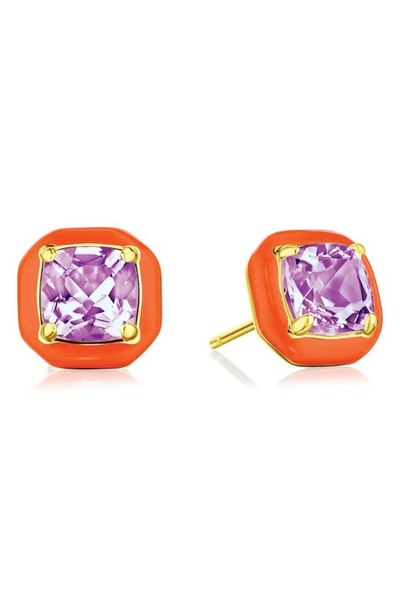 House Of Frosted Silver 2.00 Ct. Tw. Amethyst Enamel Jillian Earrings In Orange/purple