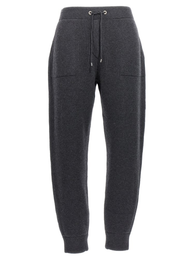 Brunello Cucinelli Cotton English Rib Knitted Trousers With Shiny Tab Pocket In Dark Grey