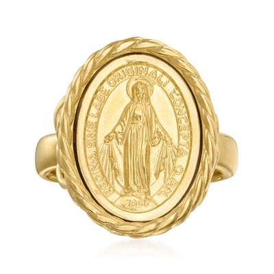 Ross-simons Italian 18kt Gold Over Sterling Miraculous Medal Frame Ring In Yellow