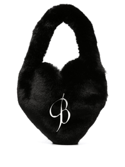 Blumarine Logo Plaque Faux Fur Tote Bag In Black