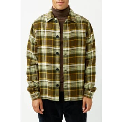 Knowledge Cotton Apparel Green Checked Heavy Flannel Overshirt