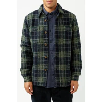 Portuguese Flannel Checked Fleece Overshirt In Blue