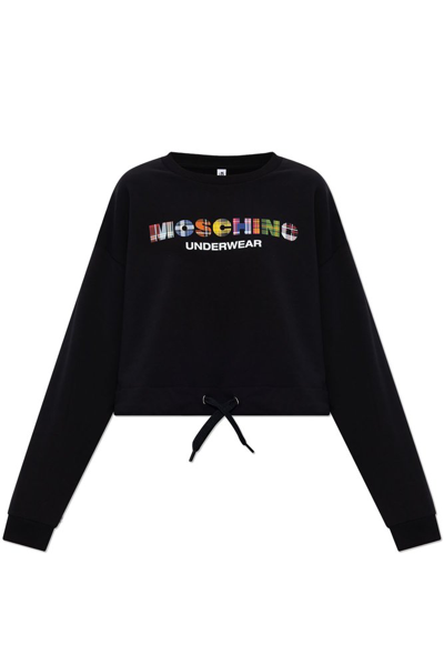 Moschino Logo Printed Drawstring Waist Sweatshirt In Black