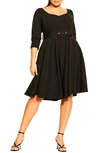 CITY CHIC BELTED FIT & FLARE DRESS