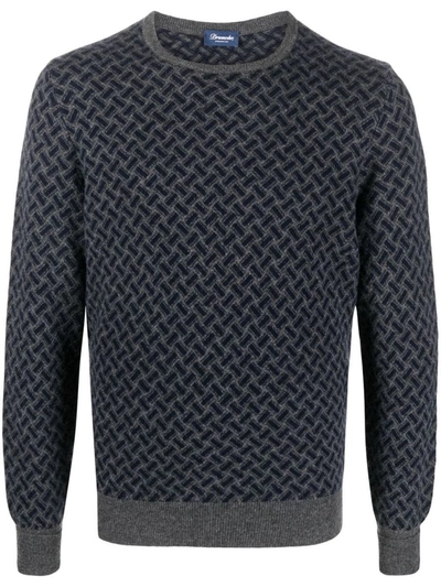 Drumohr Monogram Sweater In Grey Blue