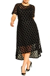 CITY CHIC SPOT FLOCK BELTED FIT & FLARE DRESS