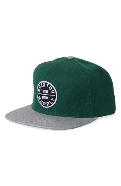 Brixton Oath Iii Snapback Baseball Cap In Pine Needle/ Dark Heather Grey