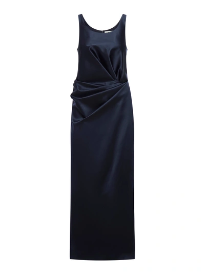 Fendi Gathered Silk Dress In Navy