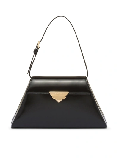 Prada Logo Triangle Medium Handbag In Black