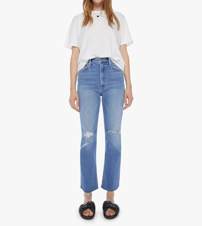 Mother High Waisted Rider Ankle Fray Party Like A Pirate Jeans In Blue